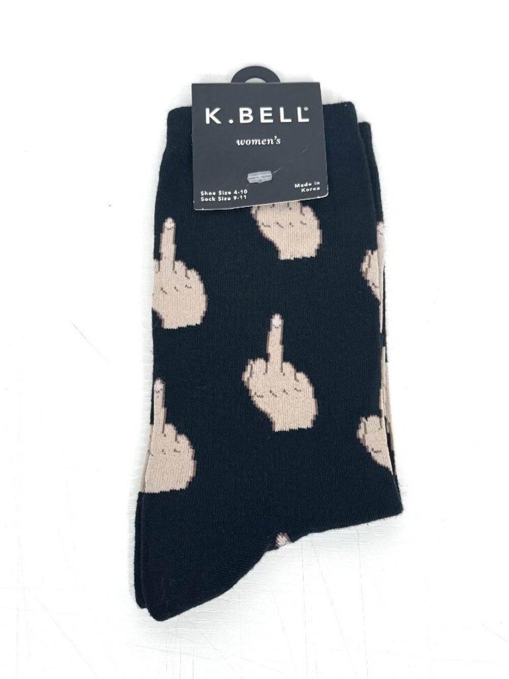 NEW K BELL Funny Middle Finger Crew Socks Womens Size 9-11 Shoe Size 4-10 1 Pair